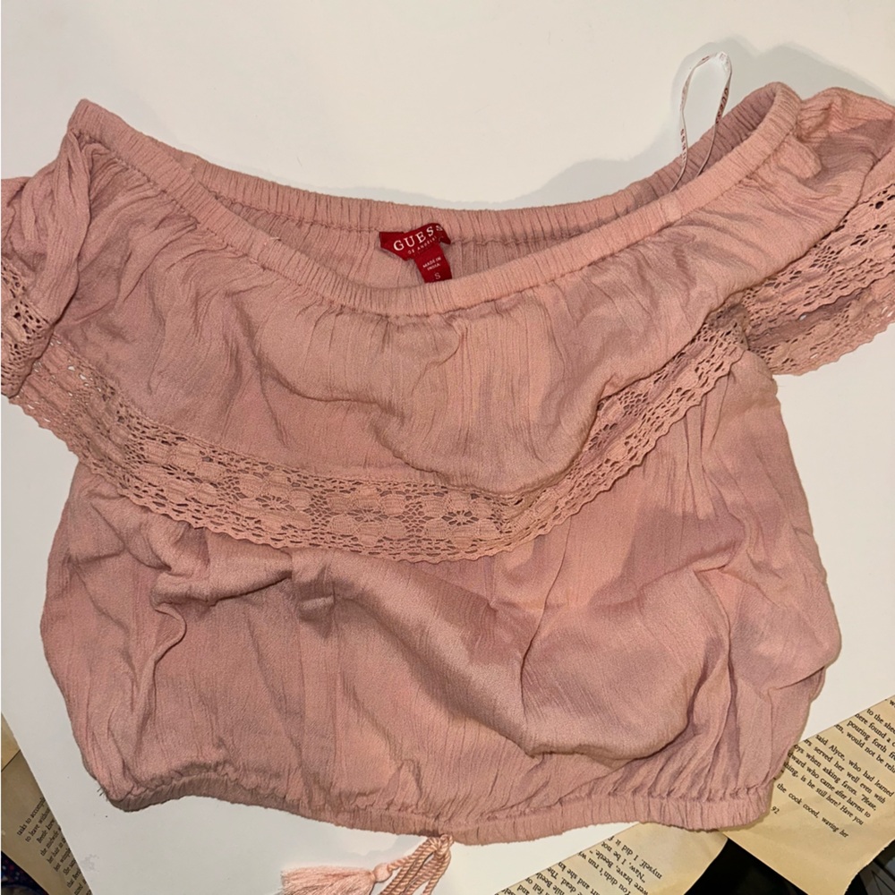 NWT Guess Blush Off-Shoulder Lace Crop Top / Tube Top